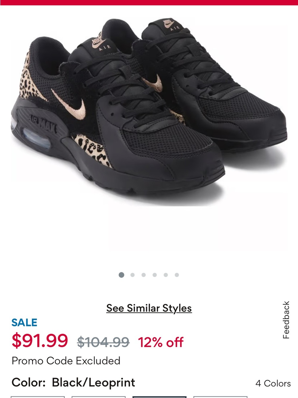 Nike Women’s Black and Tan Leopard-Accent Air Max - Picture 4 of 4
